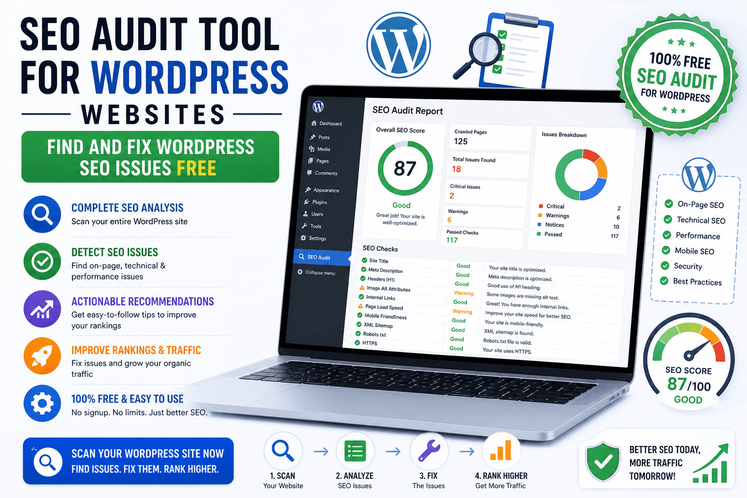 SEO Audit Tool for WordPress Websites — Find and Fix WordPress SEO Issues Free